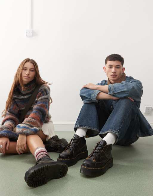 Dr Martens - Church - Quad - Uniseks laarzen van vintage glad leer met 5 veteroogjes in zwart