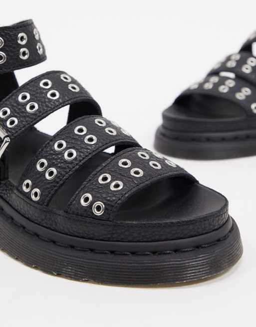 Dr Martens Clarissa sandals with eyelet hardware detail in black