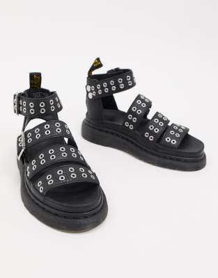 dr martens clarissa sandals with eyelet hardware detail in black