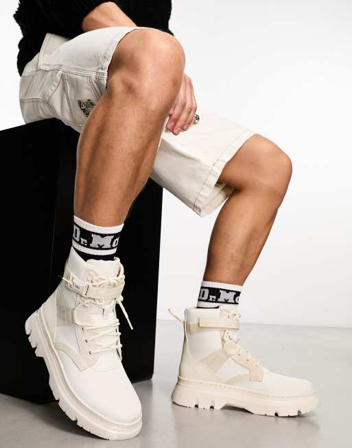 Dr Martens - Combs Tech II 8 - Stivali stringati in pelle color bianco sporco