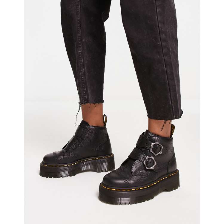 Dr Martens Devon flower quad boots in black | ASOS