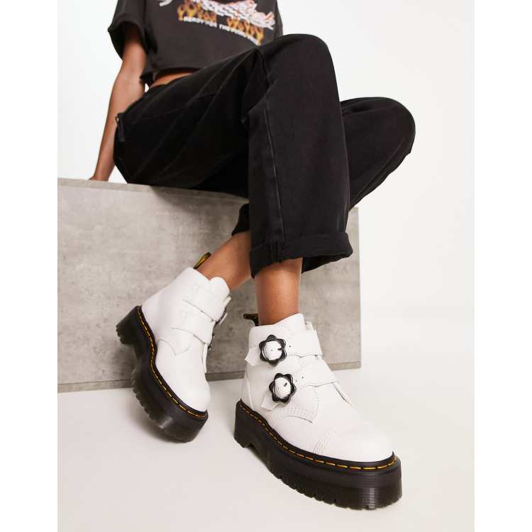 Dr Martens Devon Flower quad boots in white | ASOS