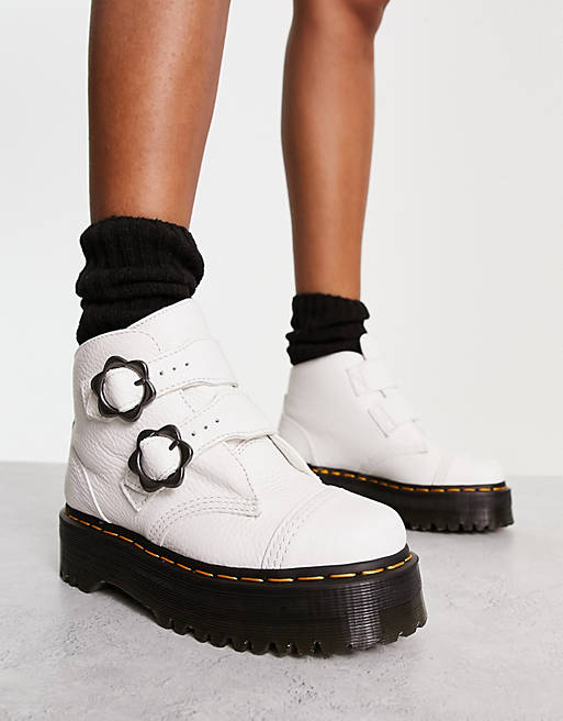 Dr Martens Devon Flower quad boots in white