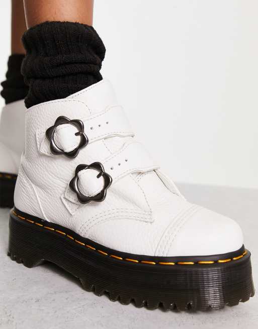 Dr Martens Devon Flower quad boots in white | ASOS