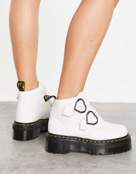 dr martens devon heart boots in white