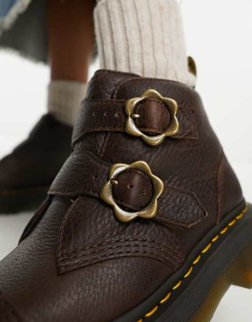 Dr Martens - Devon - Quad laarzen van doorleefd leer met bloemmotief in donkerbruin, 2 van 4