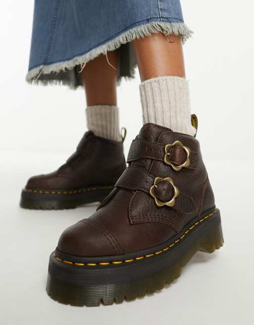 Dr Martens - Devon - Quad laarzen van doorleefd leer met bloemmotief in donkerbruin, 3 van 4