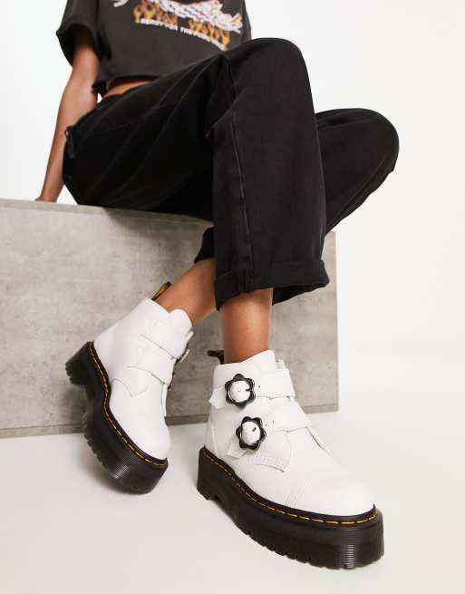 Dr Martens - Devon - Stivali bianchi con dettagli floreali