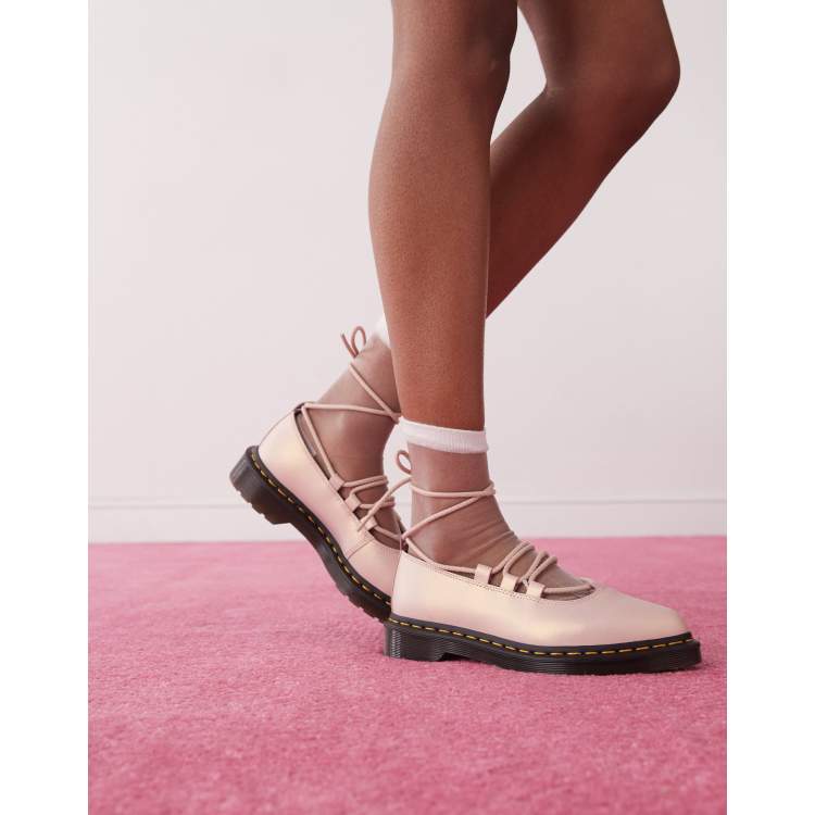 Dr Martens★ELPHIE II BALLET FLATS★POWER PINK Dr Martens Elphie II lace up shoes in powder pink & gold | ASOS