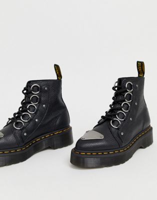 Dr Martens - Farylle - Leren laarzen met dikke zool en lintveters in zwart