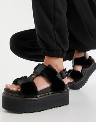 Dr Martens Francis Fluffy sandals in black - ASOS Price Checker