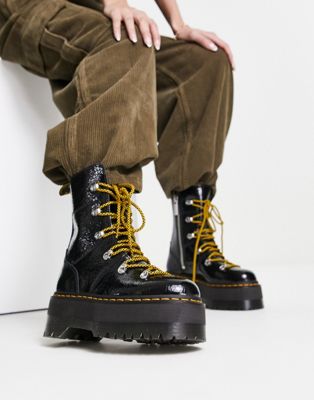 Dr Martens Ghilana Max quad boots in distressed black patent