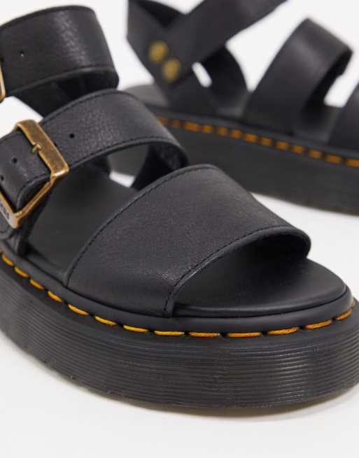 Dr Martens Gryphon leather chunky sandals with gold hardware in black