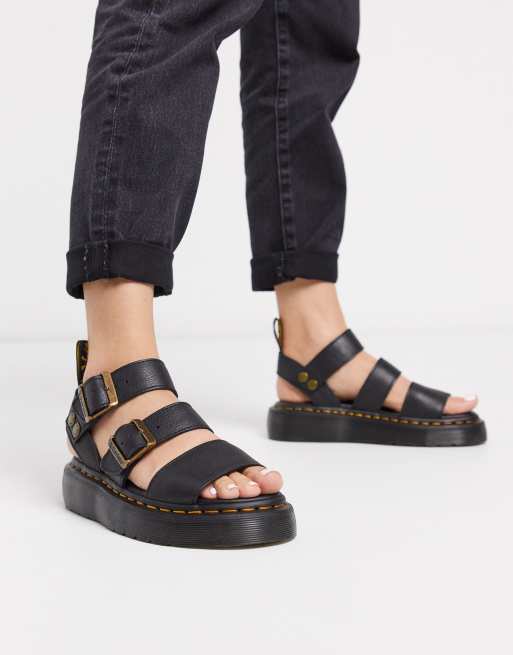 Dr Martens Gryphon Quad leather chunky sandals with gold hardware in black