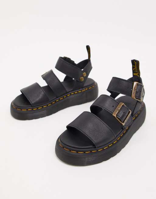 Dr Martens - Gryphon Quad - sorte chunky sandaler i læder med gyldne detaljer, 4 af 4
