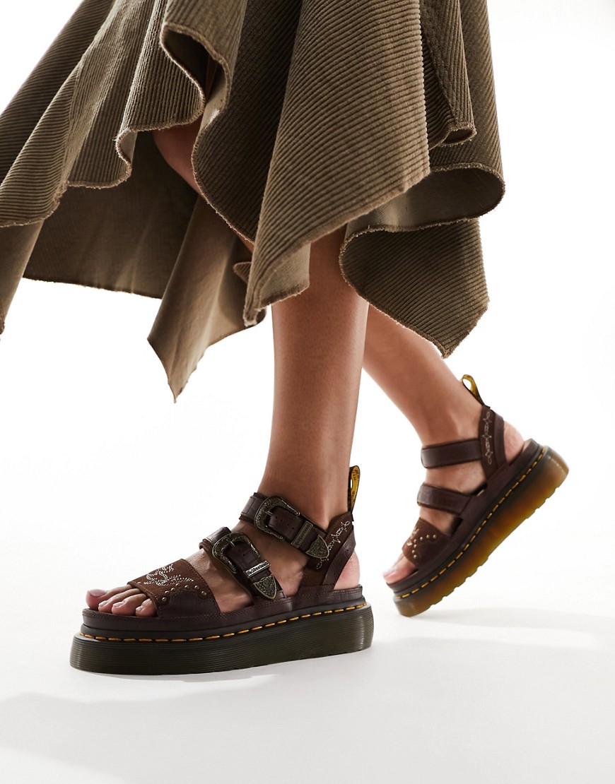 Dr Martens Gryphon quad western sandals in brown suede