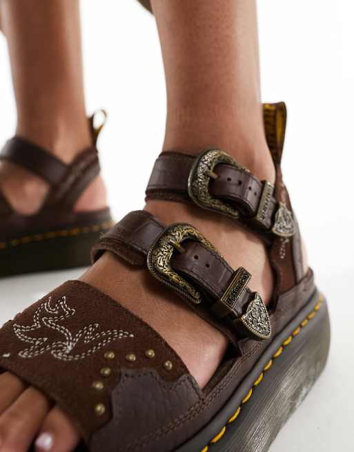 Dr Martens Gryphon quad western sandals in brown suede ASOS