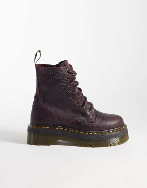 Dr Martens Jadon embossed floral 8 Eye boots in cherry red - view 1