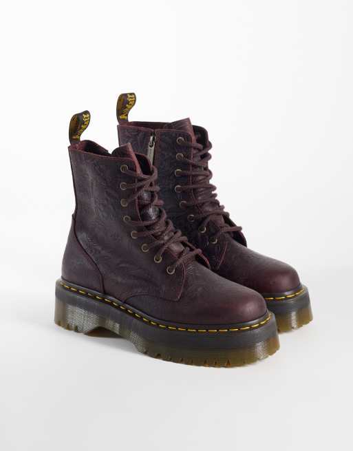 Dr Martens Jadon embossed floral 8 Eye boots in cherry red, 2 of 4