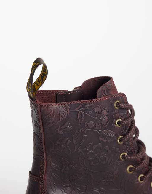 Dr Martens Jadon embossed floral 8 Eye boots in cherry red, 3 of 4