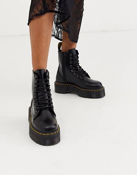 Chunky lace up boots in faux leather ASOS Damen Schuhe Stiefel Schnürstiefel 