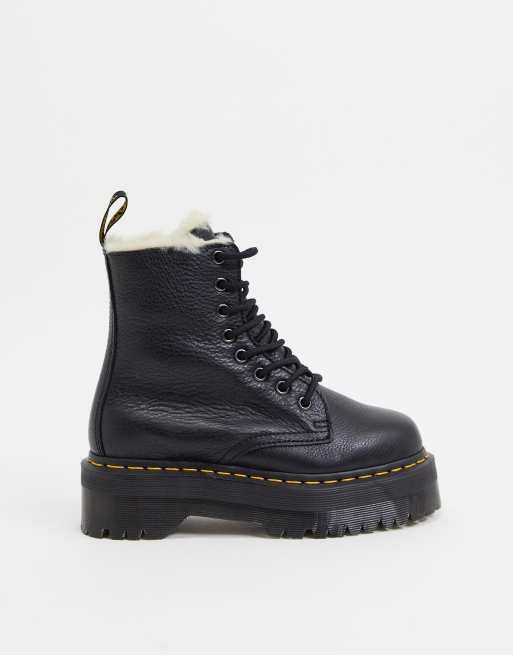 dr martens jadon fluff lined chunky flatform boots in black