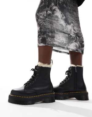 Dr Martens Jadon fur lined 8 eye boots in black pisa