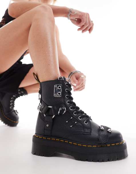 Womens Biker Boots Leather Lace Up and Straps ASOS