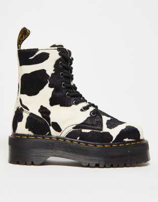 Shop Dr. Martens' Jadon Platform 8 Eye Boots In Cow Print Leather-black