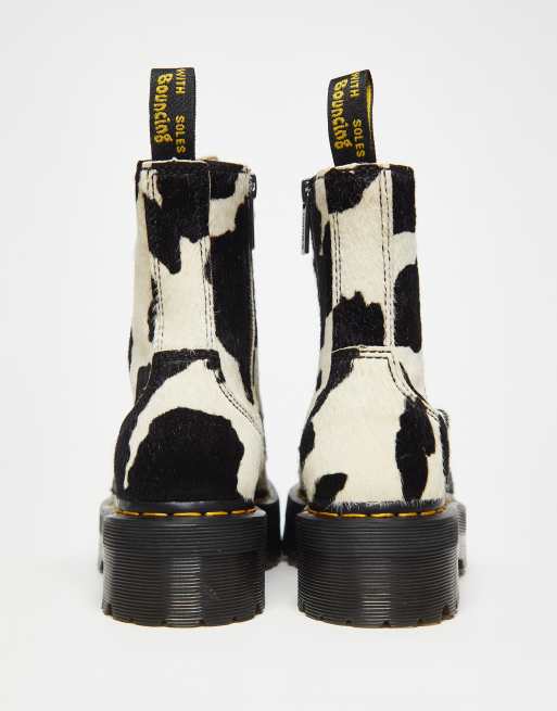 Dr Martens Jadon platform 8 eye boots in cow print leather