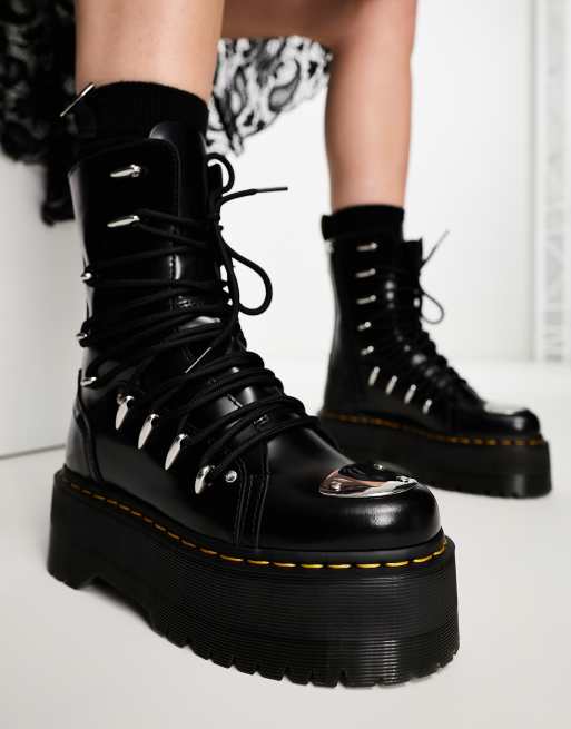 Dr Martens - Jadon Platform HI LTT Max - Sorte støvler med 10 snørehuller i buttero-læder