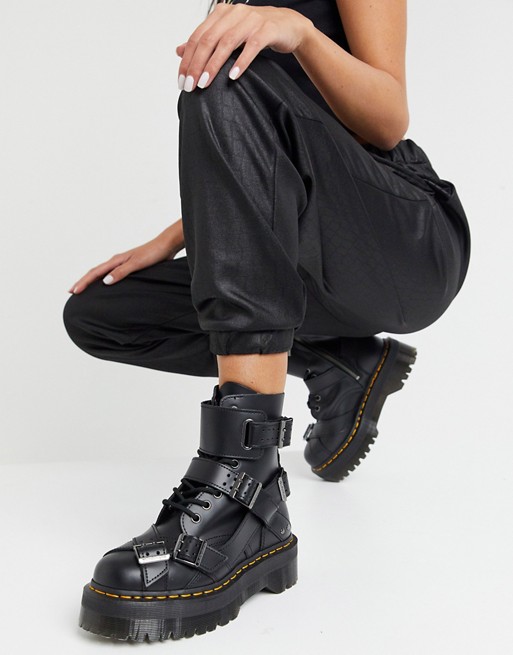 Dr Martens Jadon strap buckle chunky flatform boots in black