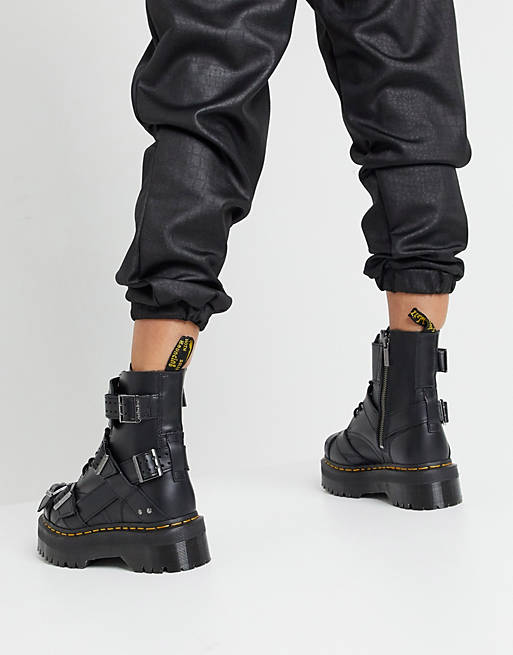 Dr Martens Jadon strap buckle chunky flatform boots in black | ASOS