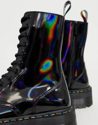 dr martens jadon x flatform chunky leather boots in black rainbow