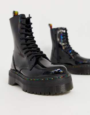 dr martens jadon x flatform chunky leather boots in black rainbow