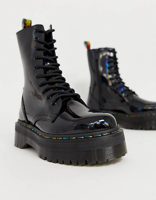 elektrode Karakteriseren Oranje Dr Martens Jadon X flatform chunky leather boots in black rainbow | ASOS