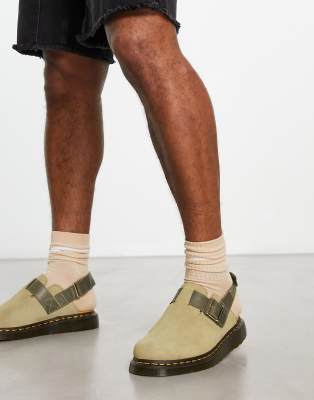 Dr Martens Jorge II Clogs in pale olive suede