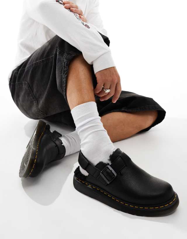 Dr Martens Jorge II fur lined mules in black leather | ASOS