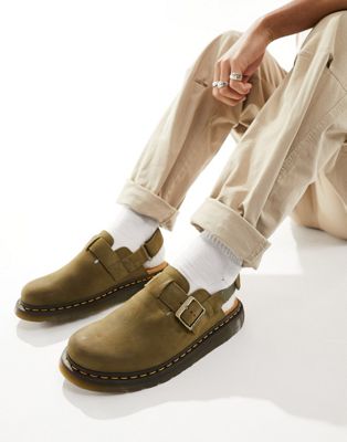 Dr. Martens' Jorge Ii Mules In Khaki Suede-green In White