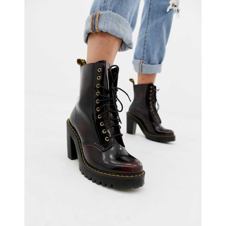 Dr martens - black leather 2025 'kendra' block heel ankle boots