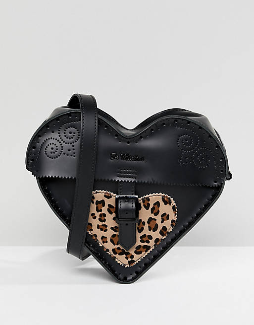Dr Martens Leather Heart Cross Body Bag with Leopard Contrast