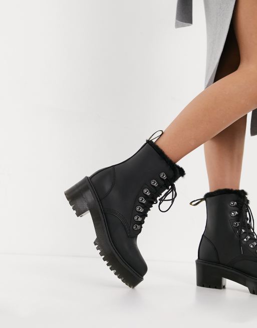 Dr Martens Leona fluff lined heeled ankle boots in black