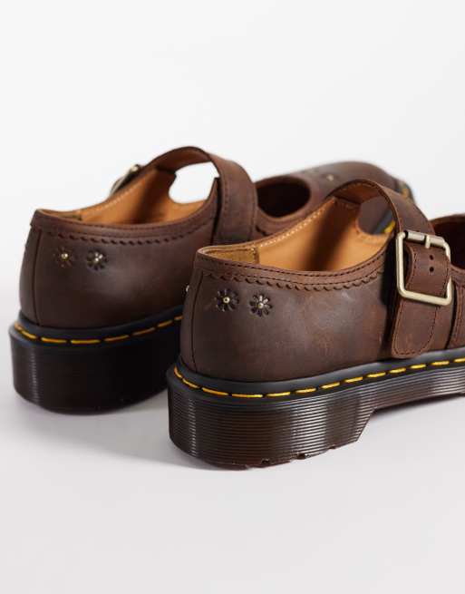 Dr Martens Mary Jane embossed flower shoes in dark brown, 4 of 4