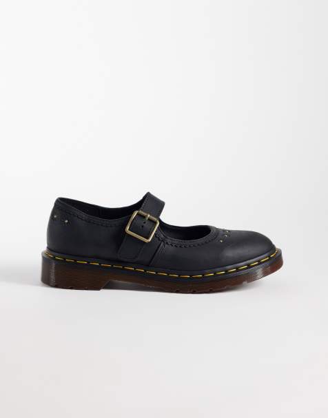 Dr Martens Mary Jane scarpe con stampa floreale goffrata nere crazy horse - view 1