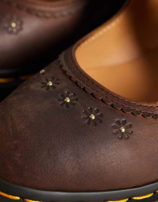 Dr. Martens - Mary Jane - Scarpe marrone scuro con fiori in rilievo, 2 di 4