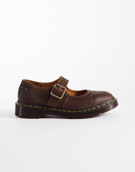 Dr. Martens - Mary Jane - Scarpe marrone scuro con fiori in rilievo, 3 di 4