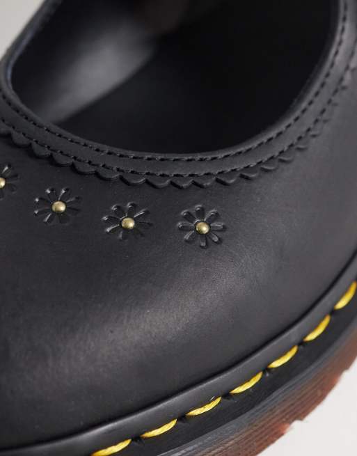 Dr Martens Mary Jane sko med blomsterprægning i sort crazy horse, 3 af 4