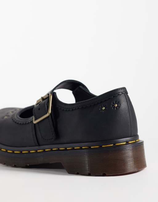 Dr Martens Mary Jane sko med blomsterprægning i sort crazy horse, 4 af 4