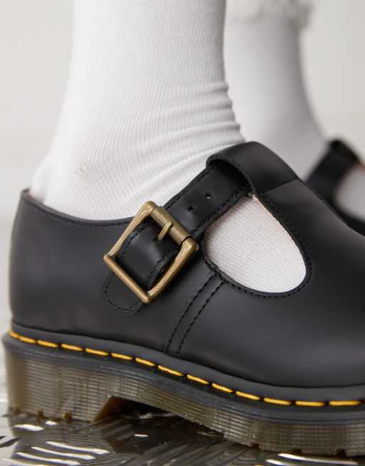 Dr. Martens – Polley – Schuhe aus schwarzem Glattleder mit T-Steg 