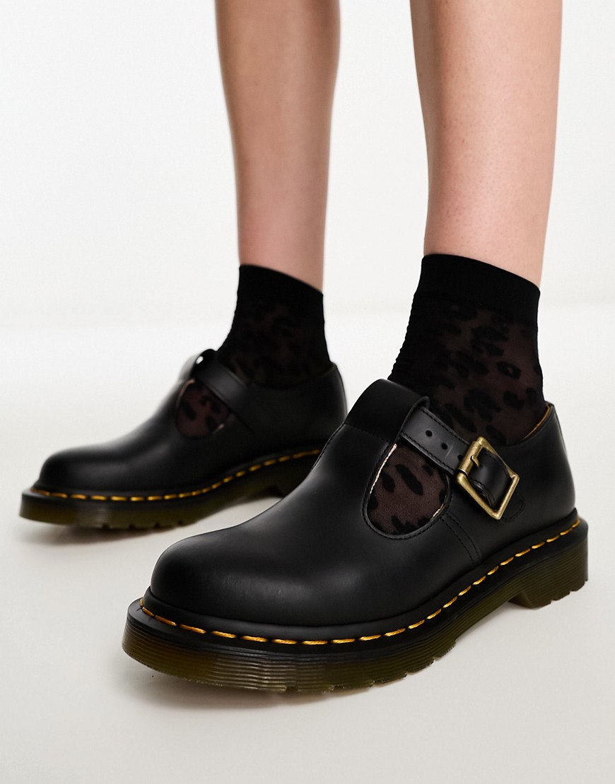 Dr Martens Polley t bar in black smooth leather